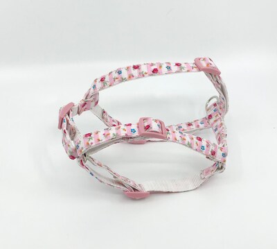 Flowers On Pink Stripes Dog Harness With Optional Flower Adjustable Pet Harness Sizes XSmall, Small, Medium - image5